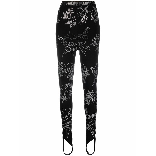 フィリップ飾り気のない レディース レギンス ボトムス Love-print stirrup leggings Black
