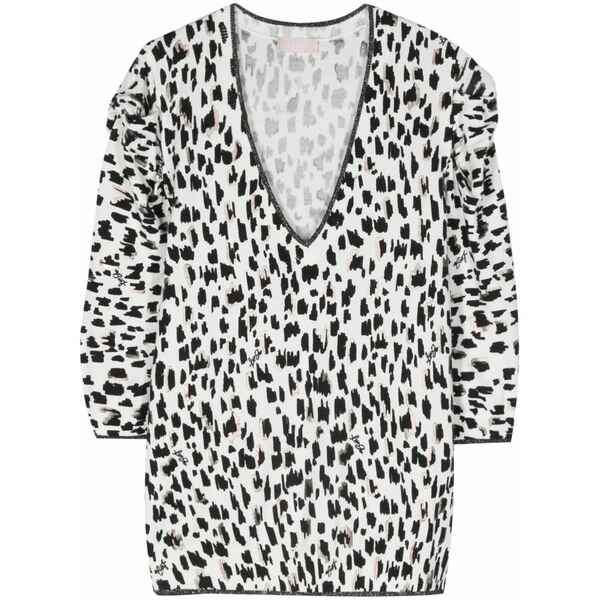 リュージョー レディース ティーシャツ トップス Animal-print v-neck knit top Black