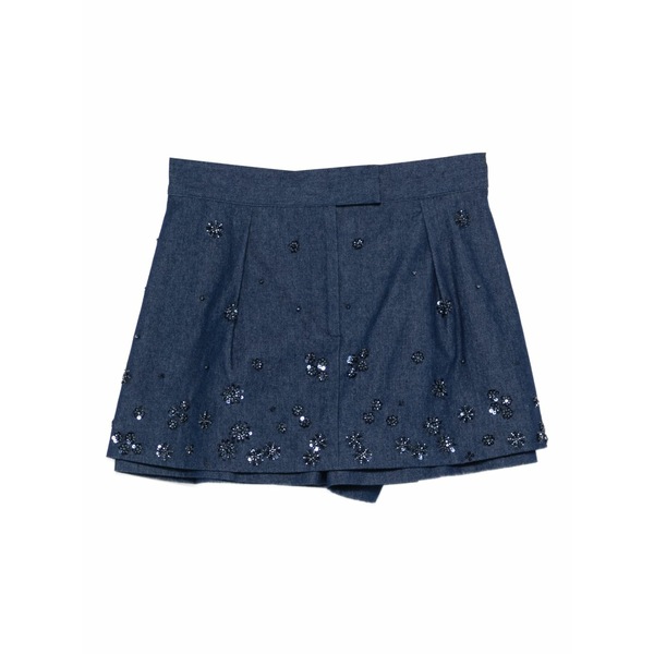マージュ レディース 心地好いズボン下 ボトムス Sequin-embellished denim shorts Blue