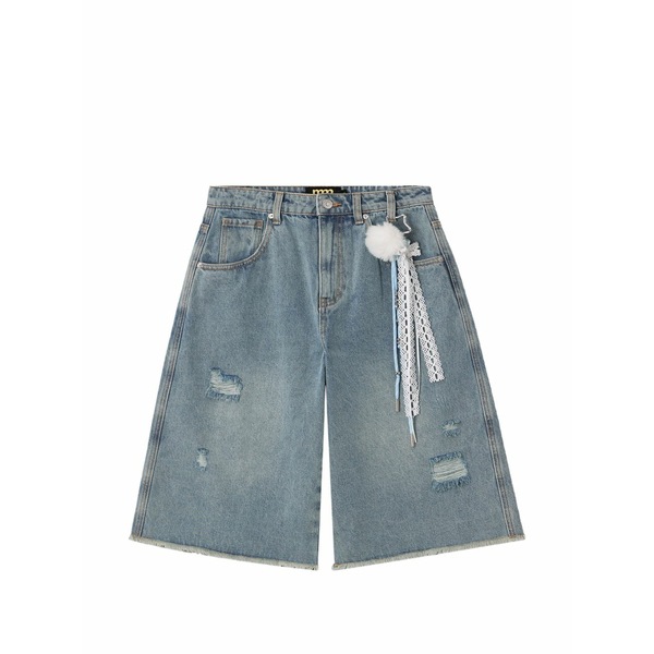 ミニ皮膚軟化剤 レディース 心地よいズボン下 ボトムス Distressed raw-edge shorts Blue