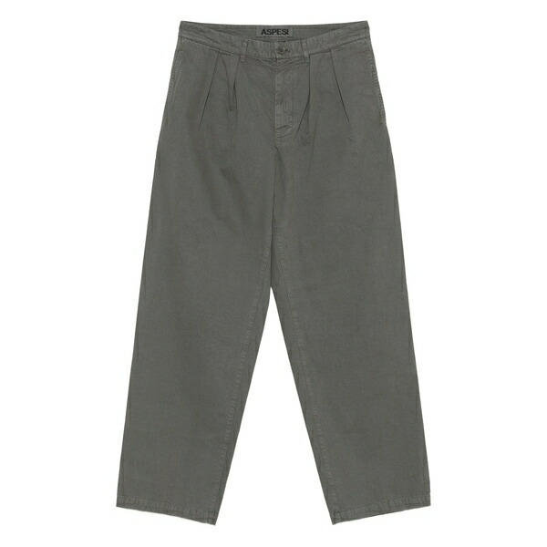 アスペジ メンズ 心地よいズボン下 ボトムス Pleated cotton straight-leg trousers Grey