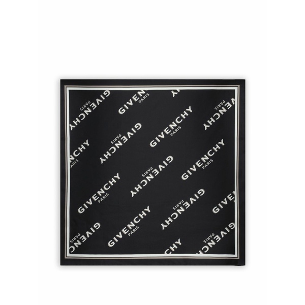 ジバンシー レディース 消音装置・袈裟・えり巻き 添え物 Small shadow logo-print silk scarf Black