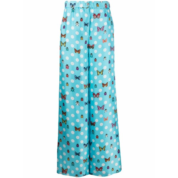 ヴェルサーチ レディース 心地よいズボン下 ボトムス Butterflies wide-leg silk trousers Blue