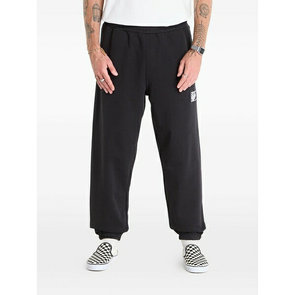 バンズ メンズ 心地よいズボン下 ボトムス Blocked box logo-patch cotton track pants Black