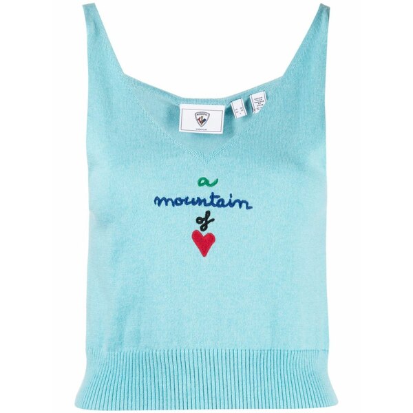 ロシニョール レディース 編み物\u0026ティーシャツ アウター Embroidered-logo knitted crop-top Blue