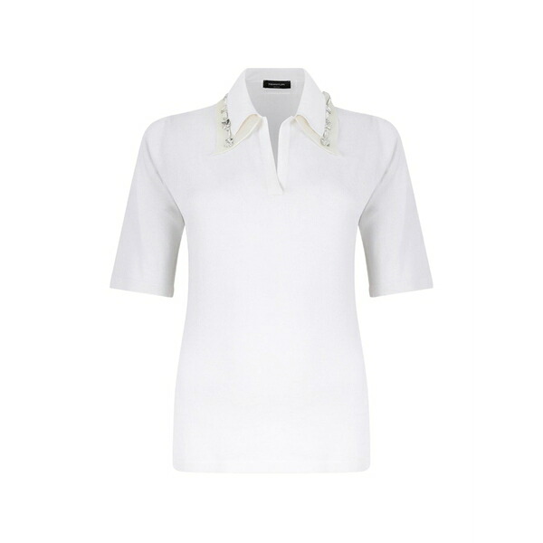 ファビアナ フィリッピ レディース Tシャツ トップス Crystal-embellished polo-collar t-shirt White｜asty