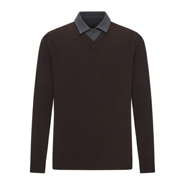 ロベルトコリーナ メンズ ポロシャツ トップス Cotton-piquet contrast-collar polo shirt Brown|asty