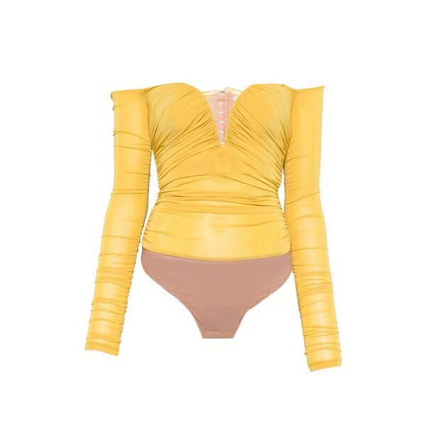エリザベスフランキ レディース Tシャツ トップス V-neckline draped bodysuit Yellow|asty