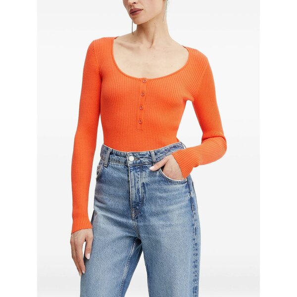 ピンコ レディース ニット&セーター アウター Ribbed long-sleeved top Orange|asty