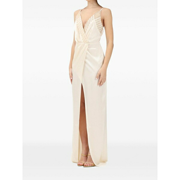 エリザベスフランキ レディース ワンピース トップス Beaded v-neck maxi dress Neutrals｜asty