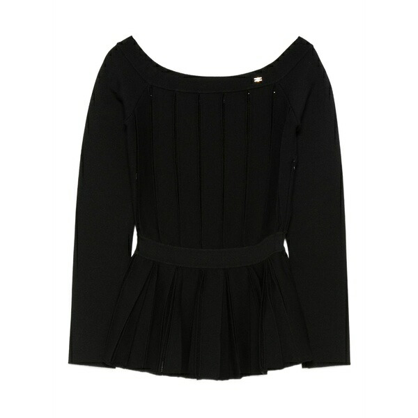 エリザベスフランキ レディース 編み物\u0026スウェーター アウター Pleated-panel boat-neck sweater  Black