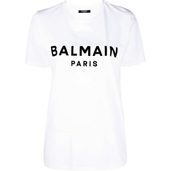 バルマン レディース Tシャツ トップス Logo-print cotton t-shirt White|asty