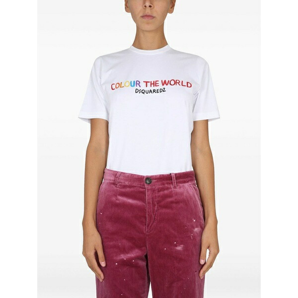ディースクエアード レディース Tシャツ トップス Short-sleeve graphic t-shirt White|asty