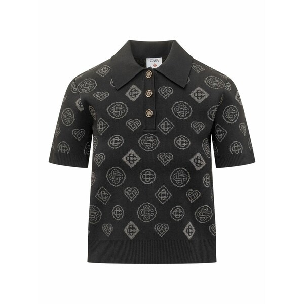カサブランカ レディース スポーツシャツ トップス Jacquard buttoned polo shirt Black