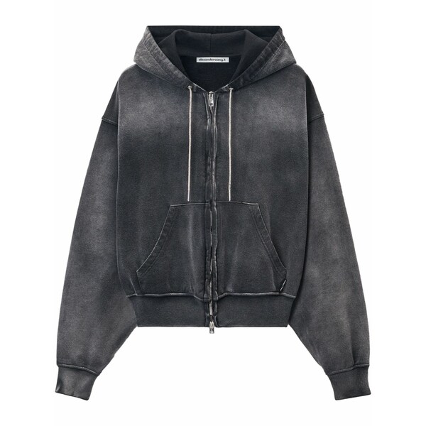 アレキサンダーワン レディース パーカー・スウェットシャツ アウター Rhinestone washed effect hoodie  Black