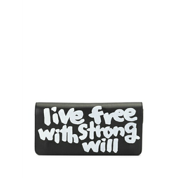 コムデギャルソン メンズ 金入れ 付属物 Slogan-print leather wallet Black
