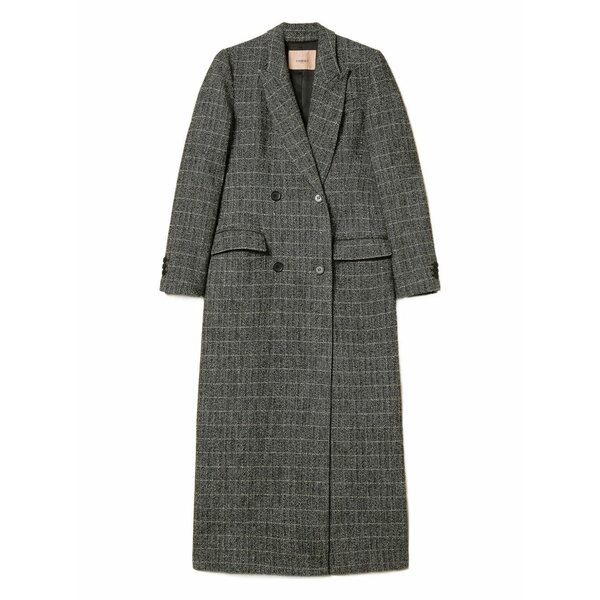 ツインセット レディース コート アウター Checked-print double-breasted coat Black｜asty 66,990円