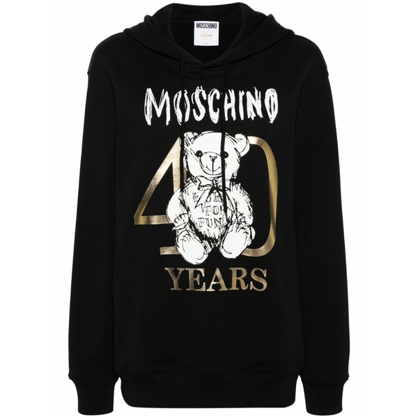 モスキーノ レディース パーカー・スウェットシャツ アウター Teddy bear-print cotton hoodie Black