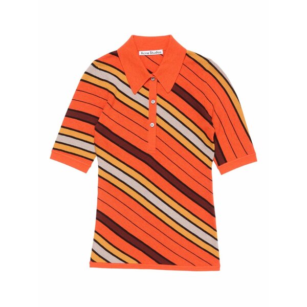 アクネ ストゥディオズ レディース スポーツシャツ トップス Striped polo shirt Orange