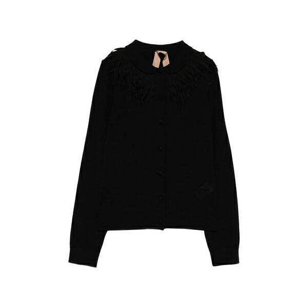 ヌメロ ヴェントゥーノ レディース ジレー アウター Brooch-detail round-neck cardigan  Blue