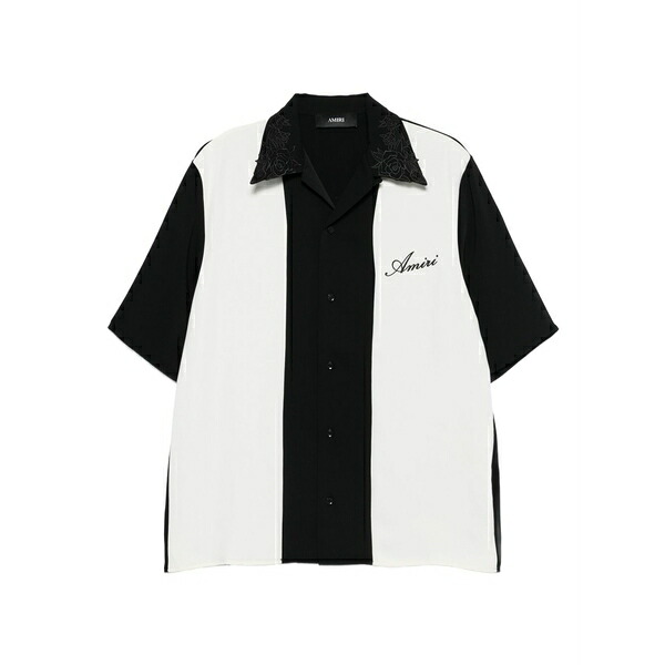 アミリ メンズ シャツ トップス Floral-collar panelled shirt Black｜asty