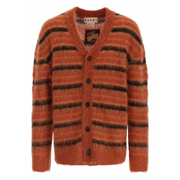 マルニ メンズ ジレー アウター Brushed striped cardigan Orange