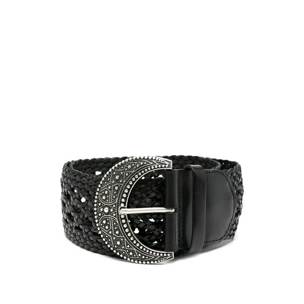 バッシュ レディース 胴締め 佩び物 Woven embellished buckle belt Black