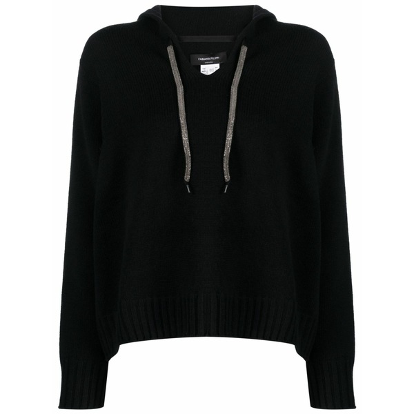 ファビアナ フィリッピ レディース 編み物\u0026プルオーバー アウター Hooded v-neck jumper Black