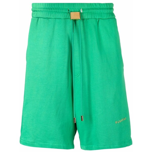 ブシェミ メンズ 心地好いズボン下 ボトムス Embroidered-logo cotton track shorts Green