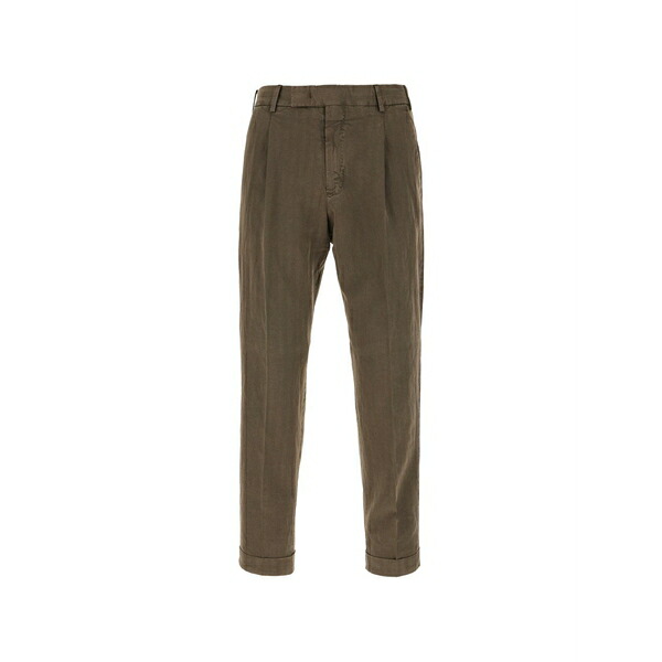 PTトリノ メンズ 心地好いズボン下 ボトムス Button herringbone trousers Brown