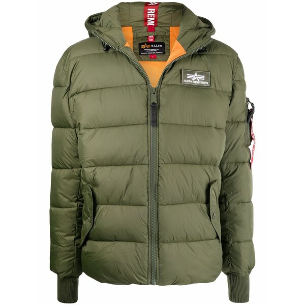 アルファインダストリーズ メンズ 厚地の外套 アウター Padded logo jacket Green