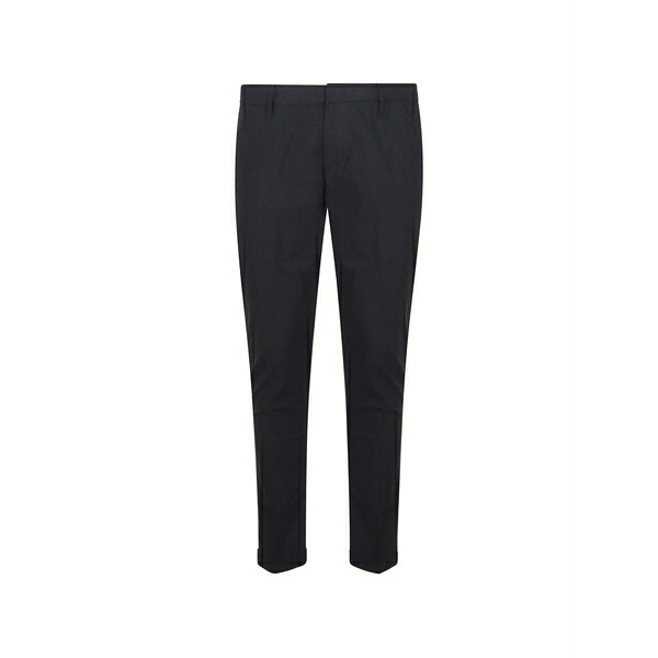 ドンダップ メンズ 心地好いズボン下 ボトムス Logo-plaque turn-up trousers Blue