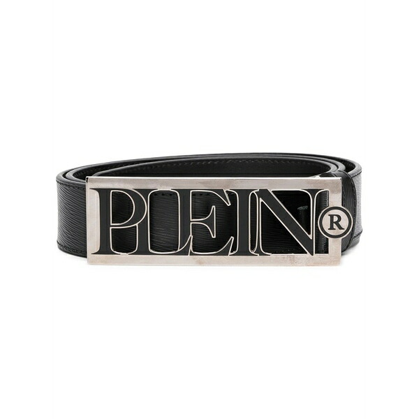 フィリップ飾り気の無い メンズ 三尺帯 添え物 Logo-plaque leather belt Black