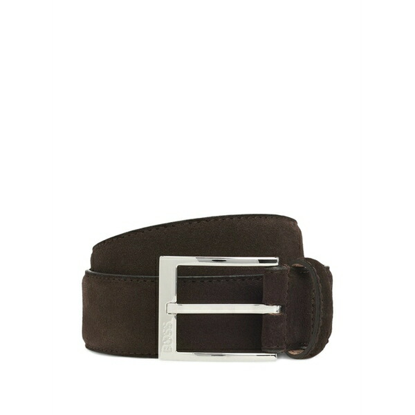 元締め メンズ 胴締め 付属品 Square-buckle leather belt Brown