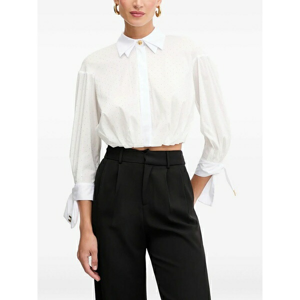 エリザベスフランキ レディース シャツ トップス Tie-cuff embellished blouse White|asty