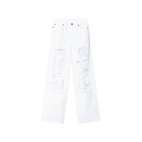 ツイン仕掛ける レディース ジーンズズボン下 ボトムス Distressed wide-leg jeans White