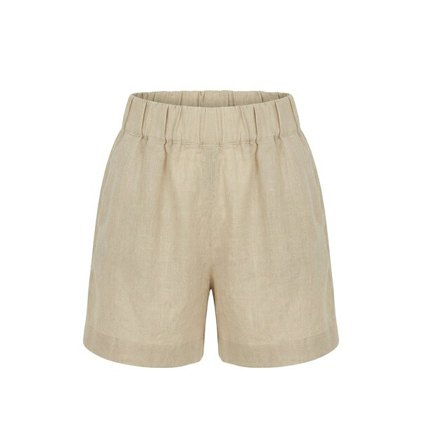 １２０％リノ レディース 心地好いズボン下 ボトムス Elasticated-waist linen shorts Neutrals