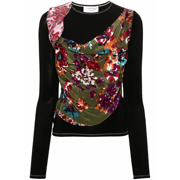 米国海兵隊員 独居室 レディース ティーシャツ トップス Regenerated scarves draped t-shirt Black