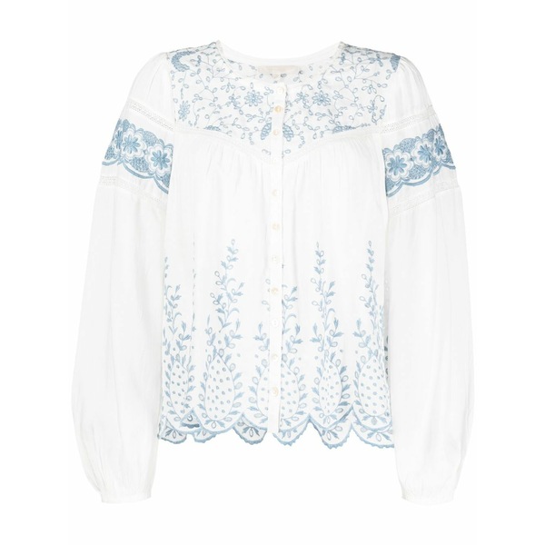 ラブスハックファンシー レディース シャツ トップス Embroidered crew neck blouse White