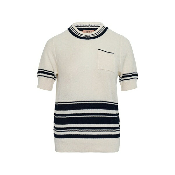 ヌメロ ヴェントゥーノ レディース ティーシャツ トップス Pocket striped sweater White