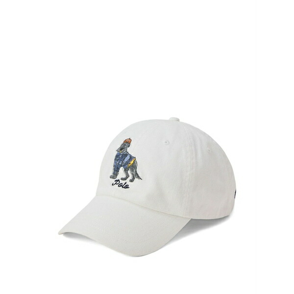 ラルフローレン メンズ かぶり笠 付属品 Embroidered dog-motif baseball cap White