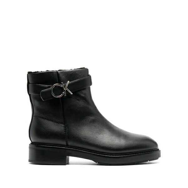 カルバンクライン レディース ブーツ シューズ Logo-buckle ankle boots Black