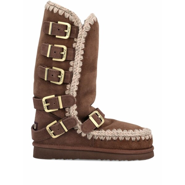モウ レディース ブーツ シューズ Crochet-trimmed buckle boots Brown