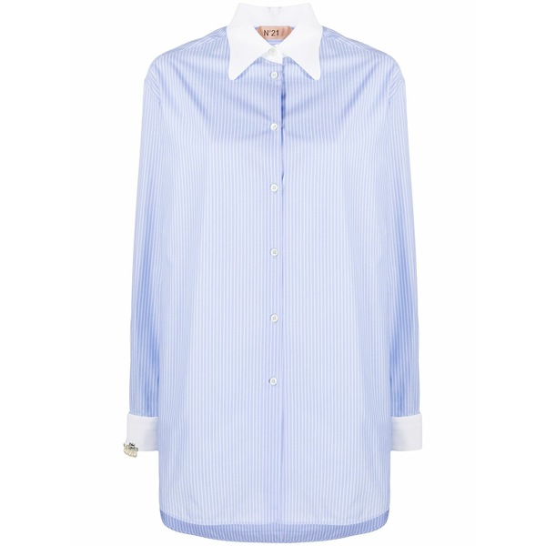 ヌメロ ヴェントゥーノ レディース プルオーバー トップス Pinstriped long-line shirt Blue