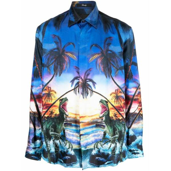 フィリッププレイン メンズ シャツ トップス Hawaii printed shirt Blue|asty
