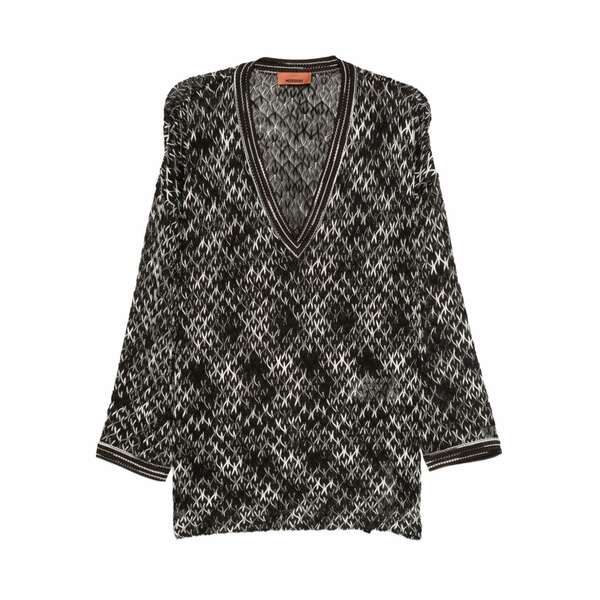 ミッソーニ レディース 編み物\u0026スウェーター アウター Geometric-pattern v-neck sweater Brown