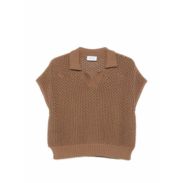 アロヴェッシオ レディース プルオーバー トップス  polo-collar t-shirt Brown