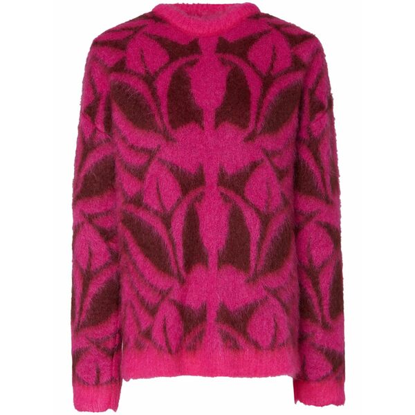ラ・ダブル・ジェイ レディース 編み物\u0026プルオーバー アウター Intarsia-knit long-sleeve jumper Pink