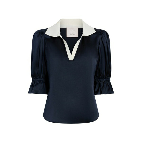サンクアセプト レディース プルオーバー トップス Freida ruffled v-neck blouse Blue シャツ・ブラウス-トップス