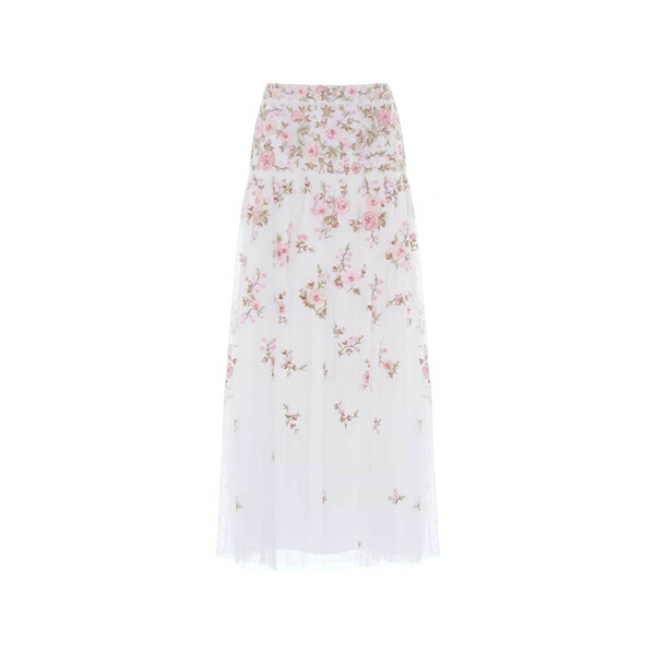 ニードルアンドスレッド レディース スコート ボトムス Eden rose embroidered MIDI skirt White